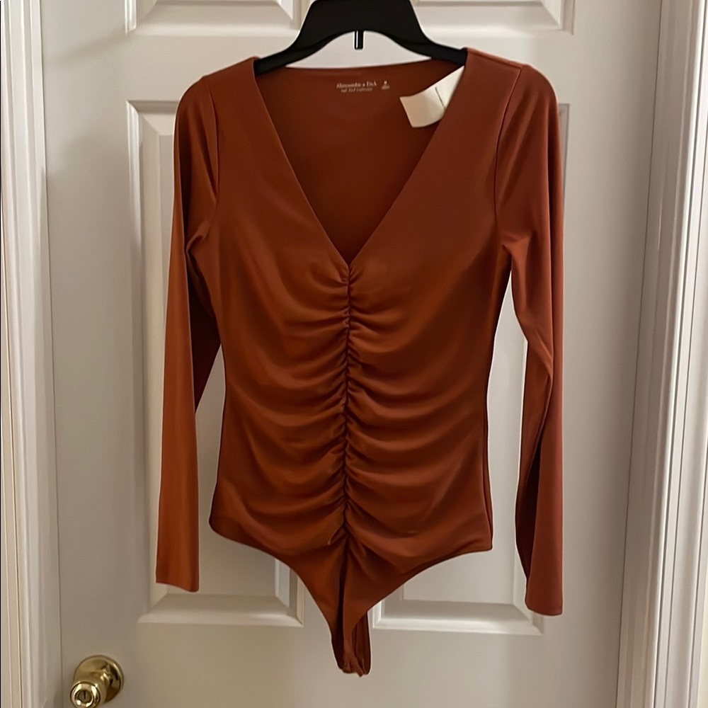 Ruched Brown Long Sleeve Bodysuit